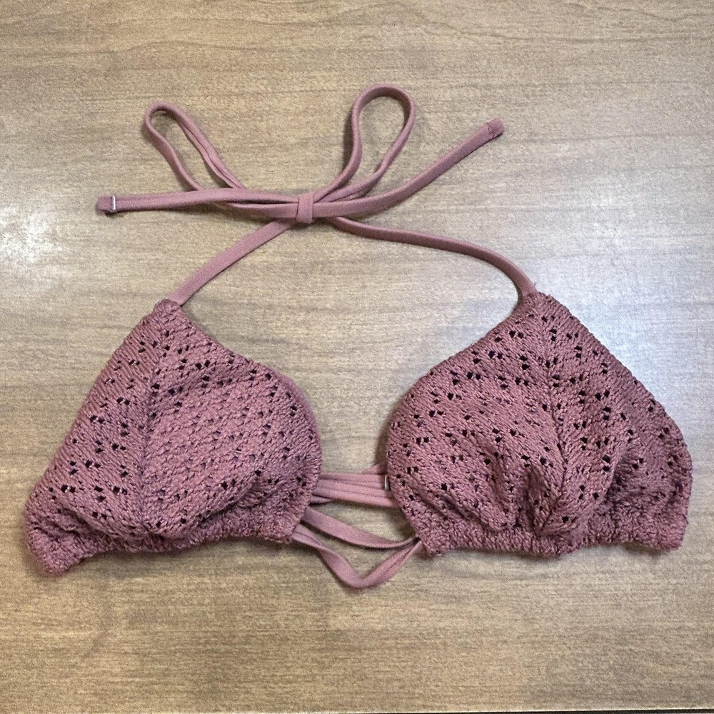 Hollister Bikini Swimsuit Set Womens XS/S Mauve Crochet Triangle Tie Lined Beach - Picture 8 of 9